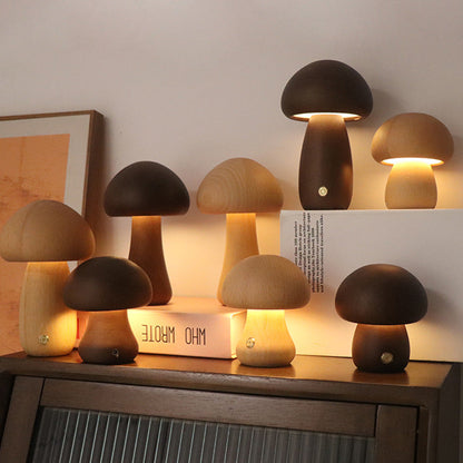 MushLumi | Holz-Pilz LED Nachtlampe mit Touch-Schalter