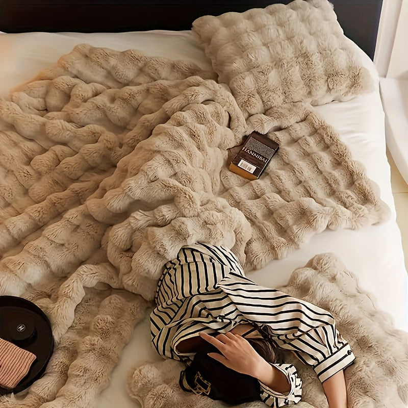 Verdickte Faux Kaninchenfell-Decke - Warme Plüschdecke für Bett, Büro und Klimaanlage