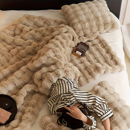 Verdickte Faux Kaninchenfell-Decke - Warme Plüschdecke für Bett, Büro und Klimaanlage