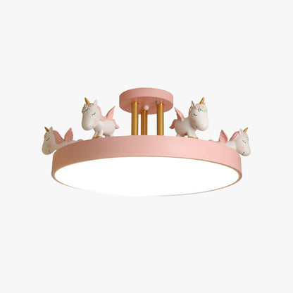 EinhornTraum | LED-Deckenleuchte – Kinderzimmerlampe mit Einhornmotiv aus Metall & Holz, Dimmbar,Weiß/Rosa/Blau