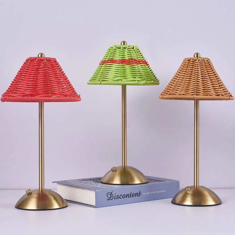 Bellora | Kabellose Tischlampe – Vintage Rattan Design mit USB-Ladefunktion 0