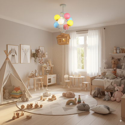 HolzZauber | Kinderzimmer- LED Deckenleuchte – Dimm­bare mit Fernbedienung, im Ballon-Design