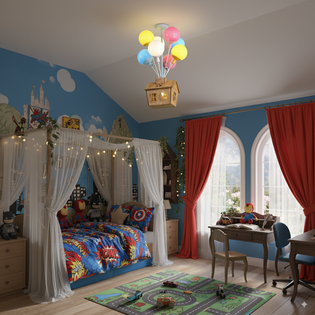 HolzZauber | Kinderzimmer- LED Deckenleuchte – Dimm­bare mit Fernbedienung, im Ballon-Design