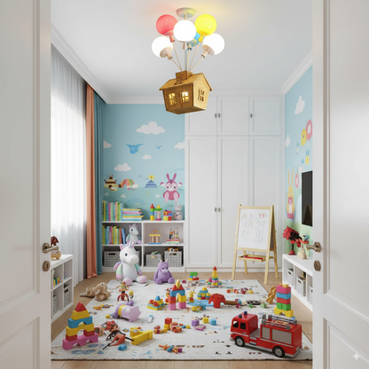 HolzZauber | Kinderzimmer- LED Deckenleuchte – Dimm­bare mit Fernbedienung, im Ballon-Design