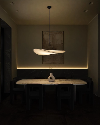 EclipseLicht | Japandi LED-Hängeleuchte aus Kunstseide & Metall, Dimmbar, Höhenverstellbar