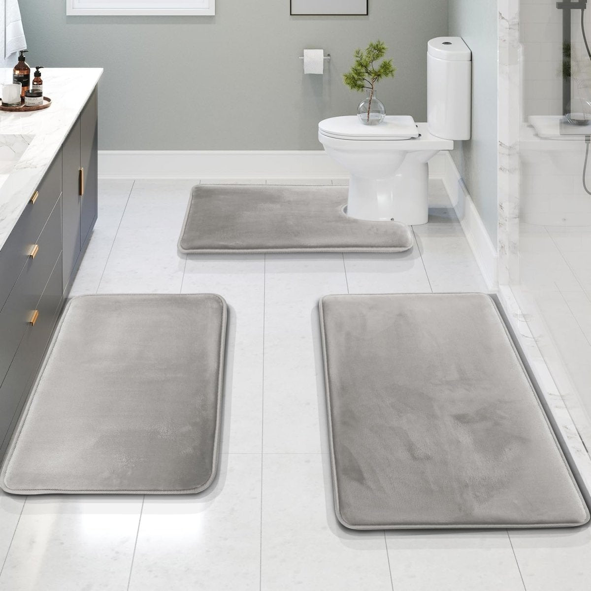 Lunaflo | Badmatte – 3-teiliges Set mit Rutschfester Unterseite und Memory Foam 0