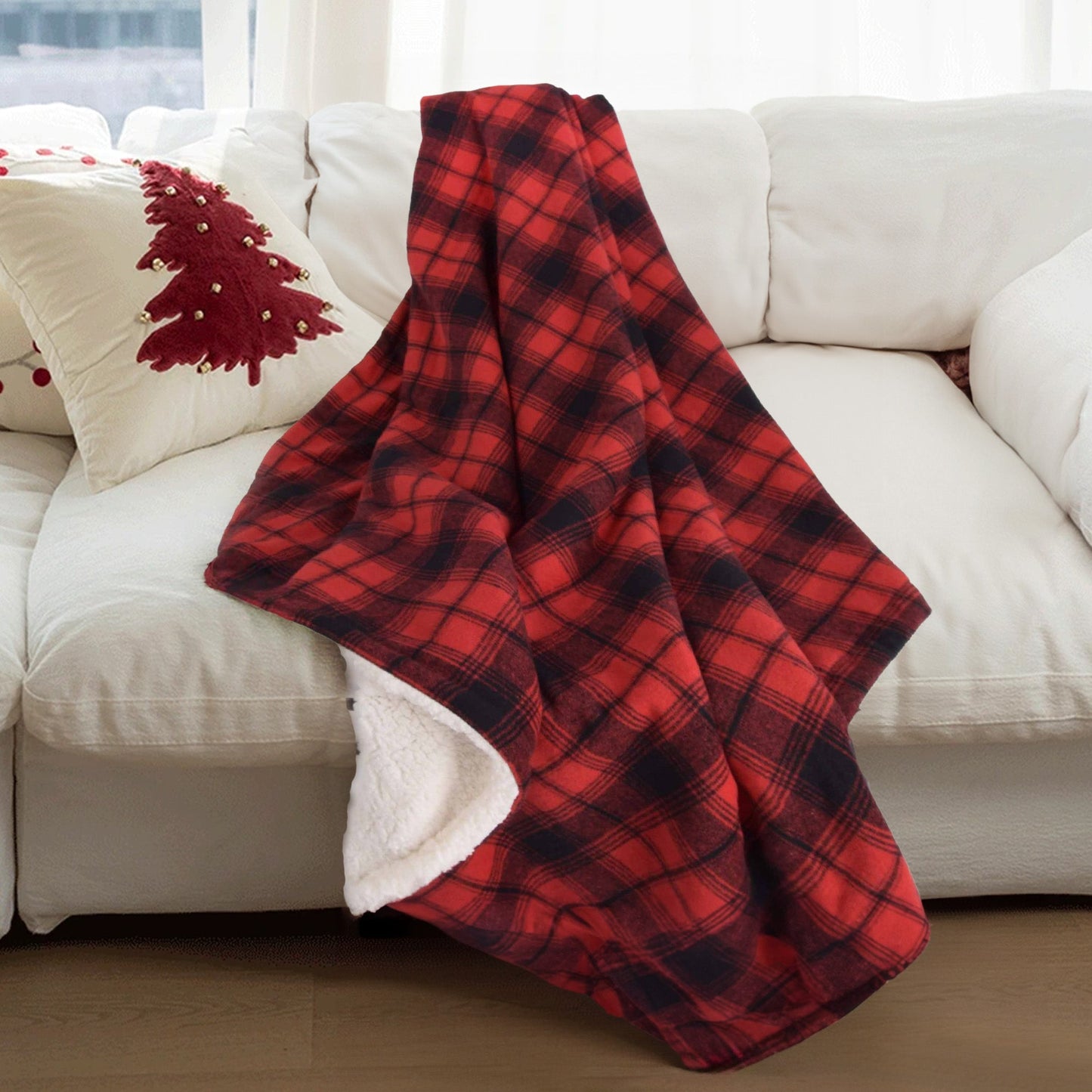 Moosara | Kuscheldecke – Reversibel mit Plaid-Design und Sherpa für Gemütlichkeit 0