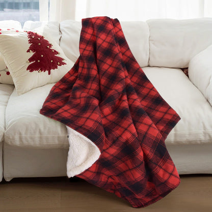 Moosara | Kuscheldecke – Reversibel mit Plaid-Design und Sherpa für Gemütlichkeit 0
