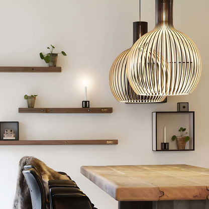 HimmlischeLeuchte | Deckenlampe – Elegante LED-Hängeleuchte in Natürlicher Holzfarbe, Weiches Warmes Licht, Modernes Design für Wohnzimmer, Esszimmer & Schlafzimmer