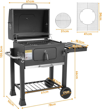 Luxus BBQ Grill für 5-10 Personen mit Höhenverstellung und Thermometer – Schwarz, 578 Quadratzoll Grillfläche