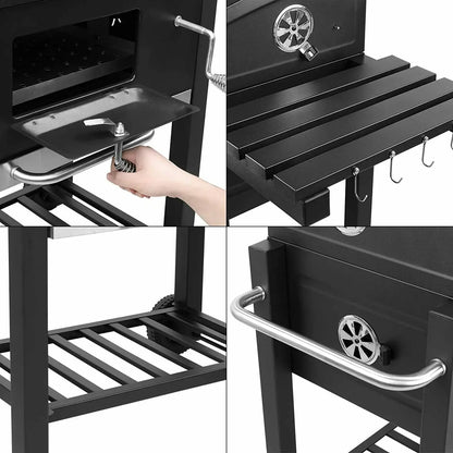 Luxus BBQ Grill für 5-10 Personen mit Höhenverstellung und Thermometer – Schwarz, 578 Quadratzoll Grillfläche