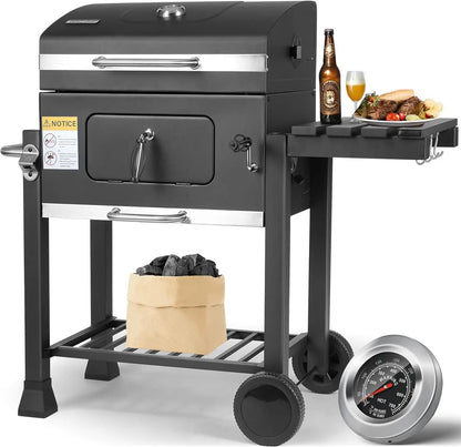 Luxus BBQ Grill für 5-10 Personen mit Höhenverstellung und Thermometer – Schwarz, 578 Quadratzoll Grillfläche