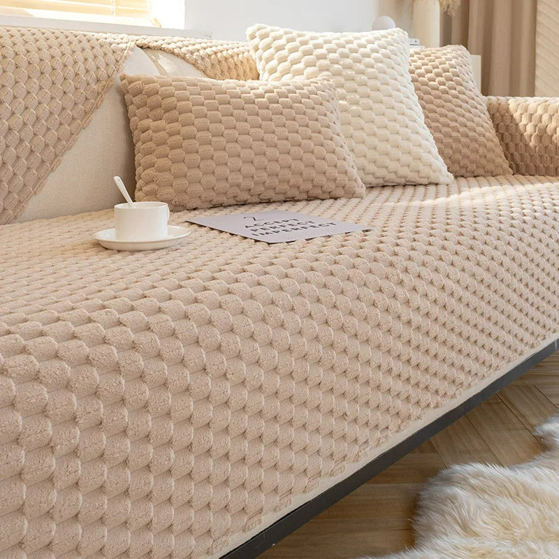 SnuggleFleece | Sofaüberwurf – Plüsch mit Anti-Rutsch-Funktion für Ecksofa 0