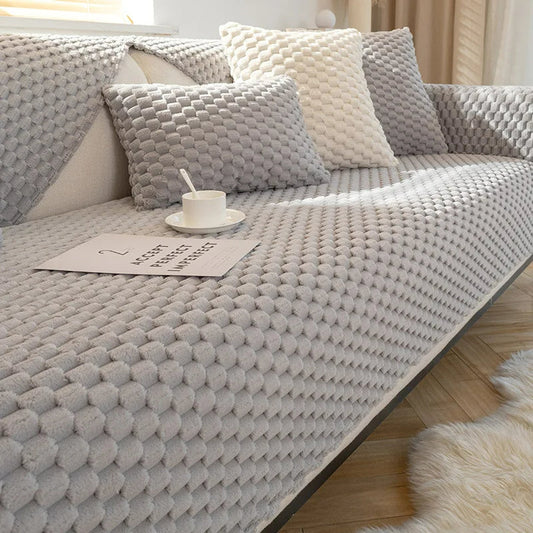 SnuggleFleece | Sofaüberwurf – Plüsch mit Anti-Rutsch-Funktion für Ecksofa 1
