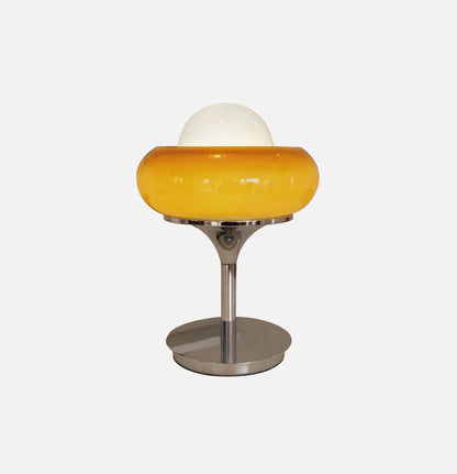 VitaGlow | Retro Tisch- & Stehlampe aus Milchglas und Chrom –  Rot/Gelb
