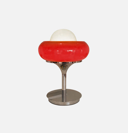 VitaGlow | Retro Tisch- & Stehlampe aus Milchglas und Chrom –  Rot/Gelb