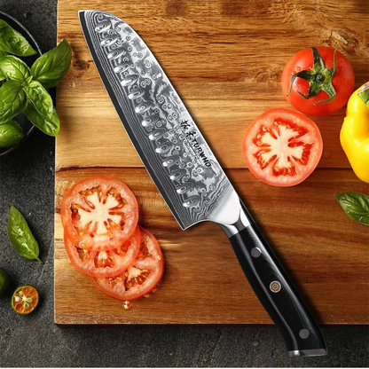 Zentara | Santokumesser – Scharfe Damaststahlklinge für Fleisch, Fisch und Gemüse 6