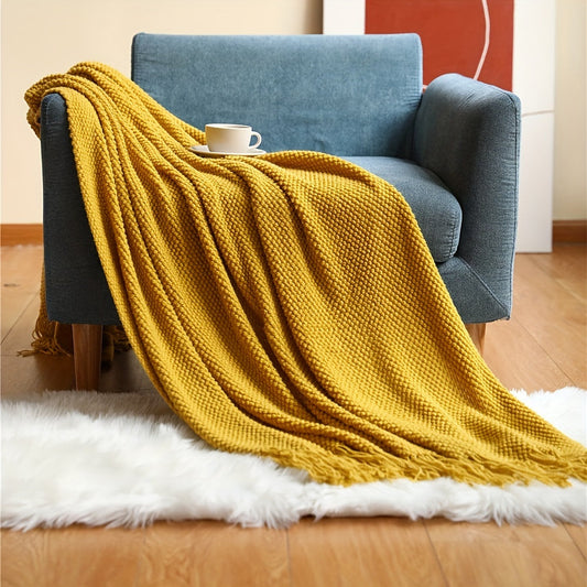 Strickdecke mit Quasten - Leichte Bubbeltextur-Decke für Sofa, Bett und Wohnkultur