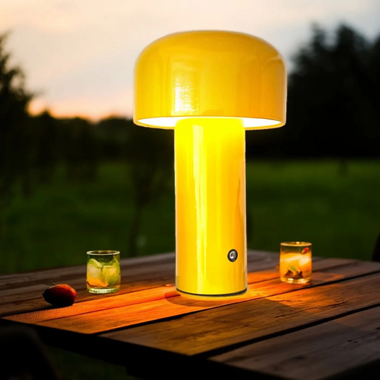 RetroGlow | Retro-Design, Pilzform, LED-Tischlampe kabellos mit Touch & USB