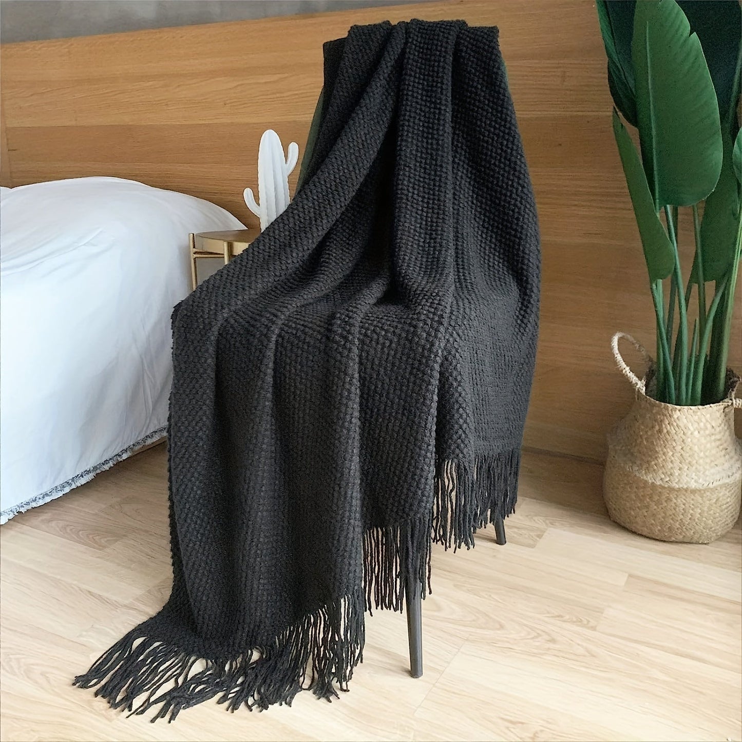 Strickdecke mit Quasten - Leichte Bubbeltextur-Decke für Sofa, Bett und Wohnkultur
