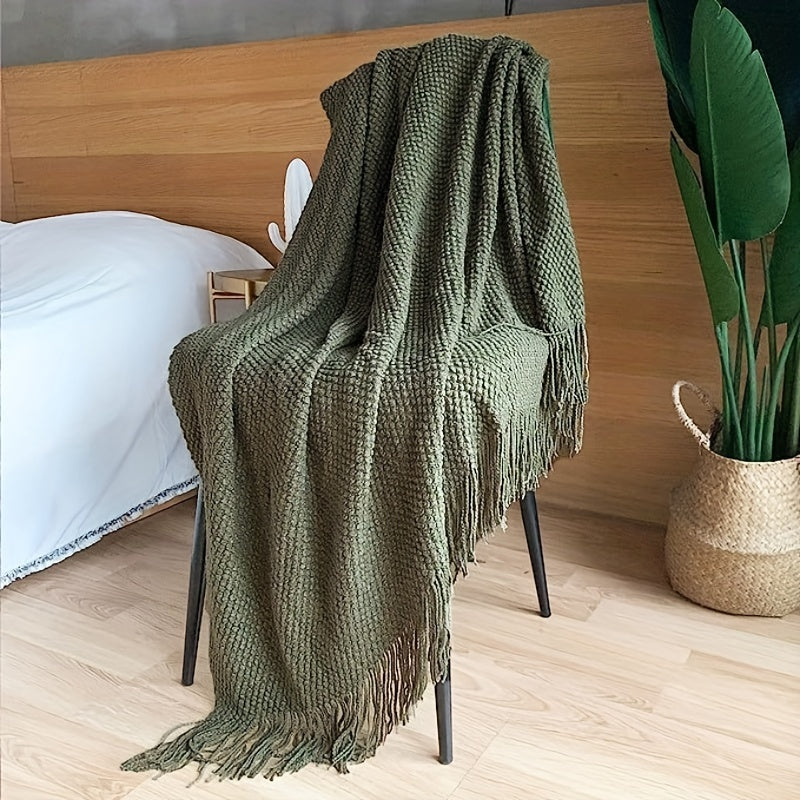 Strickdecke mit Quasten - Leichte Bubbeltextur-Decke für Sofa, Bett und Wohnkultur