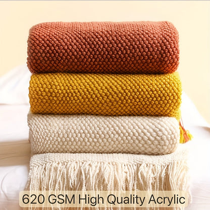 Strickdecke mit Quasten - Leichte Bubbeltextur-Decke für Sofa, Bett und Wohnkultur
