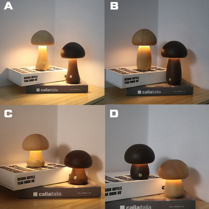 MushLumi | Holz-Pilz LED Nachtlampe mit Touch-Schalter