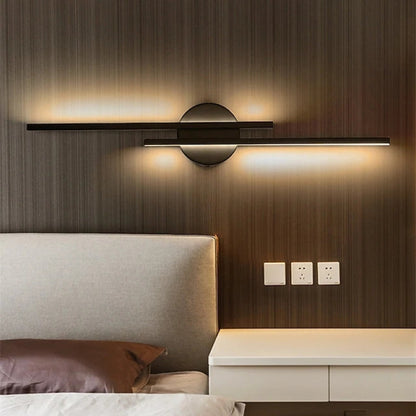 LichtFlair | Modern LED Wandleuchte Twin Linear Schwarz/Weiß Metall Schlafzimmer
