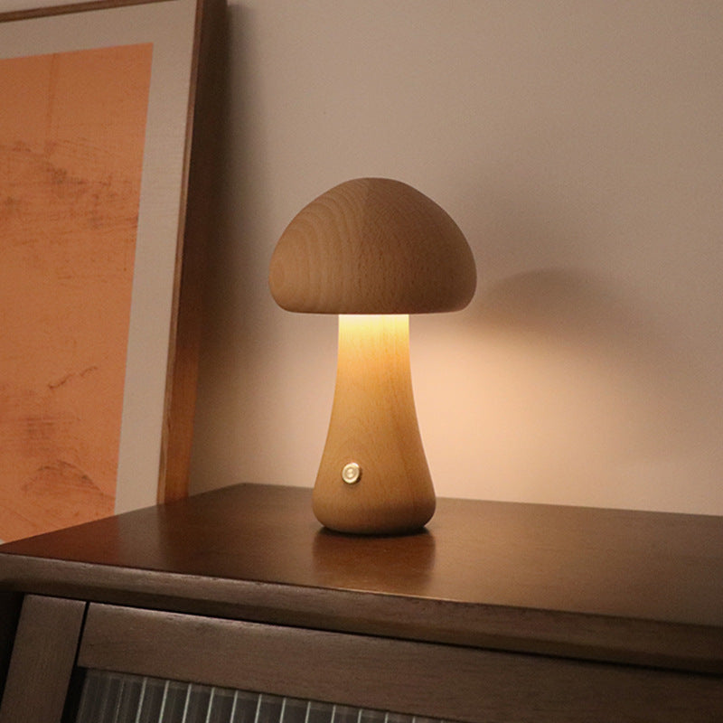 MushLumi | Holz-Pilz LED Nachtlampe mit Touch-Schalter