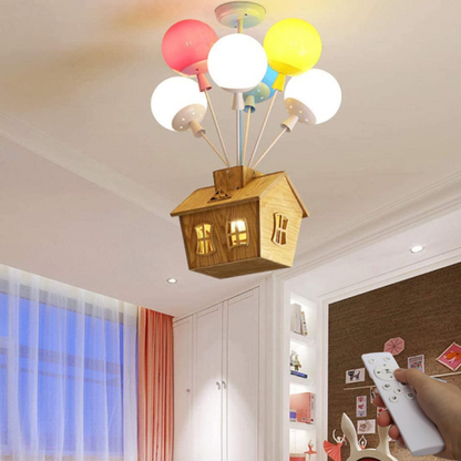 HolzZauber | Kinderzimmer- LED Deckenleuchte – Dimm­bare mit Fernbedienung, im Ballon-Design