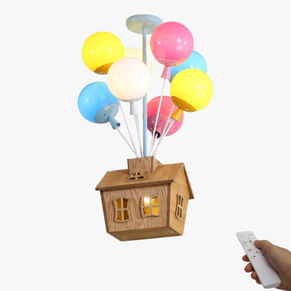 HolzZauber | Kinderzimmer- LED Deckenleuchte – Dimm­bare mit Fernbedienung, im Ballon-Design