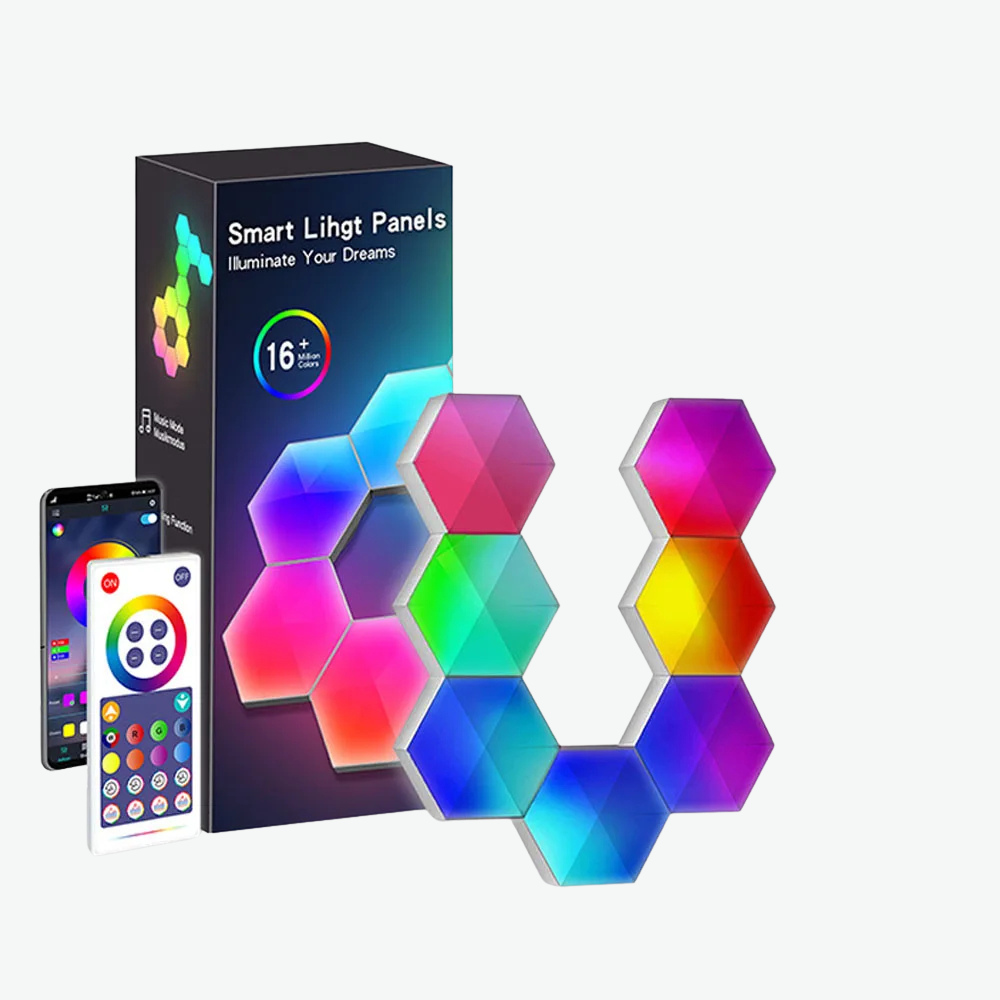 Lucanoo |  Quantum RGB LED Wandlicht-Smart-APP-WIFI-Bluetooth-Sechseck Panel Lampen-Sprachsteuerung Induktions-Neonlicht DIY