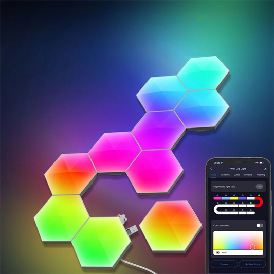 Lucanoo |  Quantum RGB LED Wandlicht-Smart-APP-WIFI-Bluetooth-Sechseck Panel Lampen-Sprachsteuerung Induktions-Neonlicht DIY
