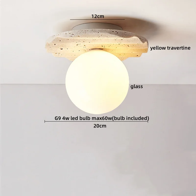 Solvessa | Moderne LED Deckenleuchte aus Acryl und Travertin für Schlafzimmer und Wohnbereich (4W)