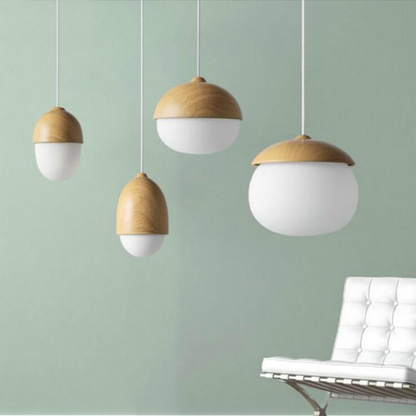 LumiEiche | Magische Pendelleuchte aus Holz und Glas