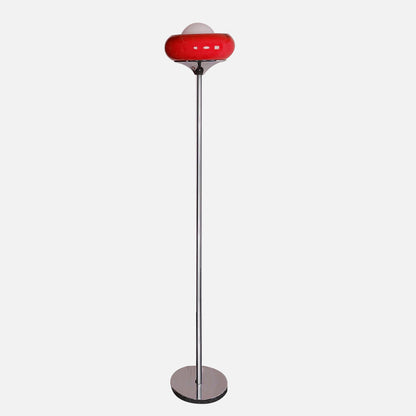 VitaGlow | Retro Tisch- & Stehlampe aus Milchglas und Chrom –  Rot/Gelb