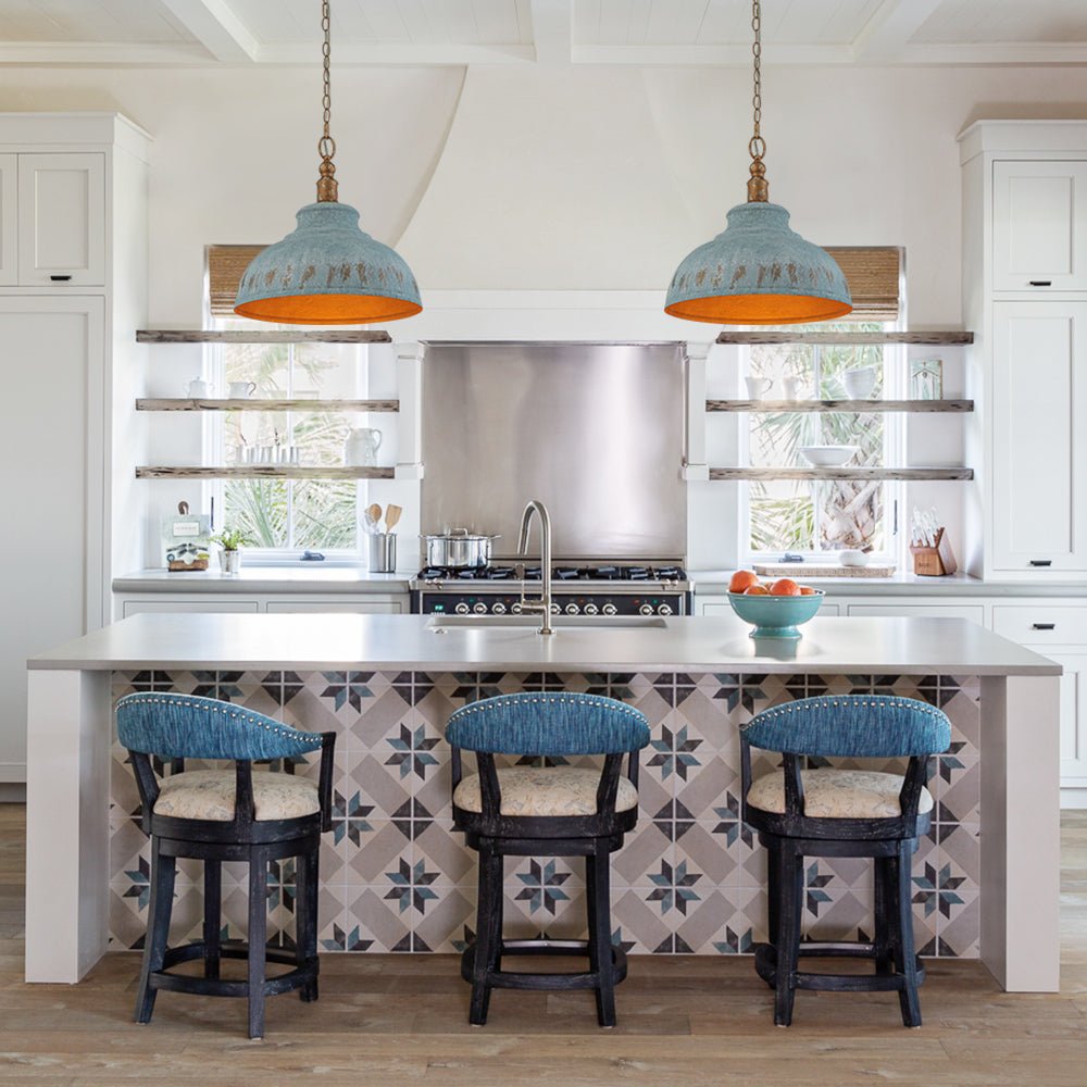 Antikblaue Dome | Pendelleuchte – Industrieller Charme mit Patina-Finish