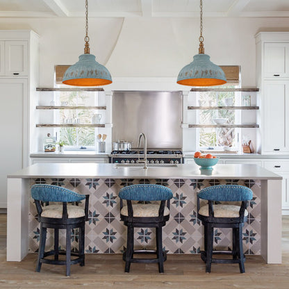 Antikblaue Dome | Pendelleuchte – Industrieller Charme mit Patina-Finish