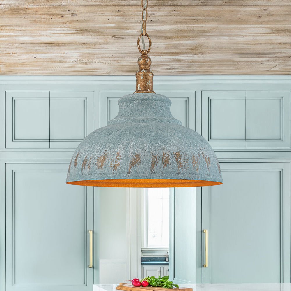 Antikblaue Dome | Pendelleuchte – Industrieller Charme mit Patina-Finish