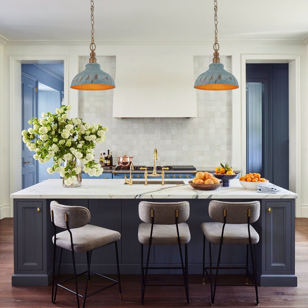 Antikblaue Dome | Pendelleuchte – Industrieller Charme mit Patina-Finish