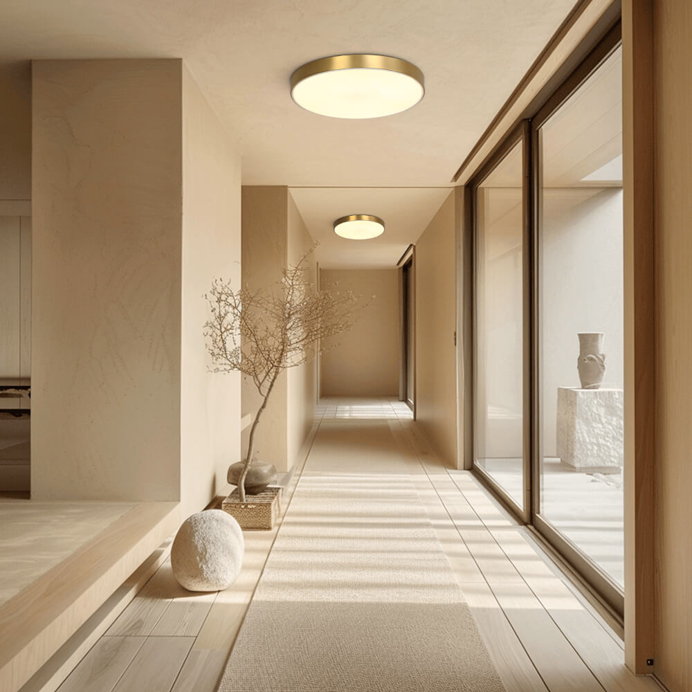 BrassAura | LED-Deckenleuchte – Ultra-dünn, rundes Messingfinish, 3 Farbtemperaturen 3000K–6000K, UL/CE