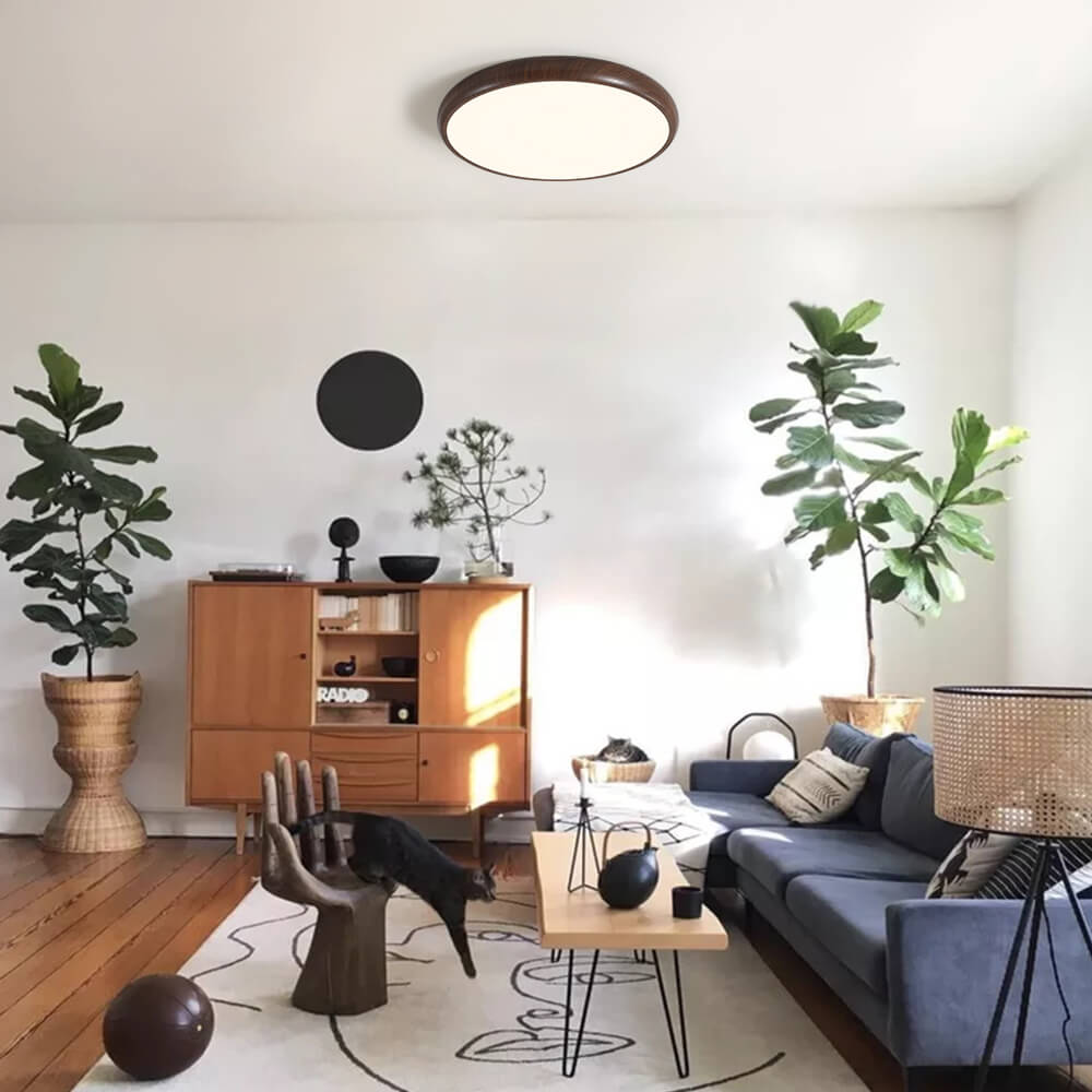 GlanzHolz | LED-Deckenleuchte – Runde Minimalistische Lampe mit Holzfurnier & Acrylabdeckung