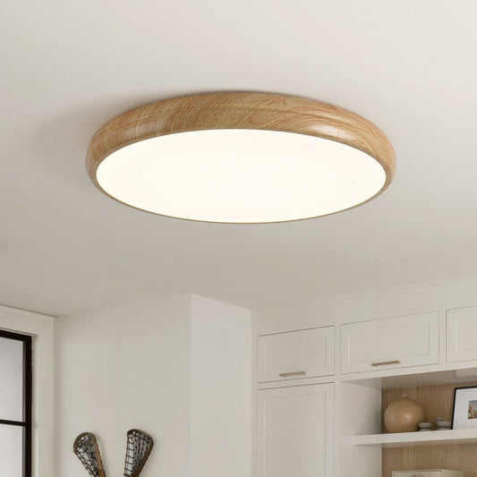 HolzPur | LED-Deckenleuchte – Runde Minimalistische Lampe mit Holzmaserung